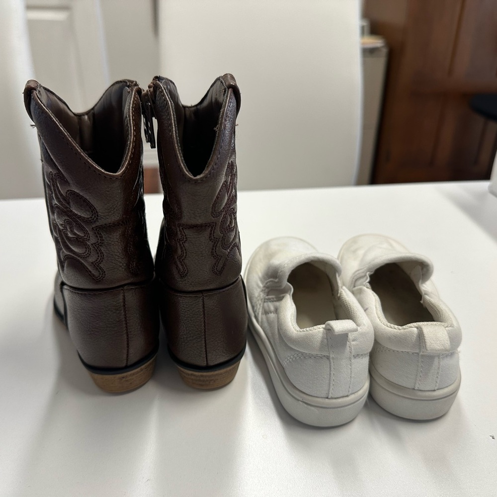Kids Brown Cowboy Boots and White Slip-On Sneakers Set - Picture 2 of 8